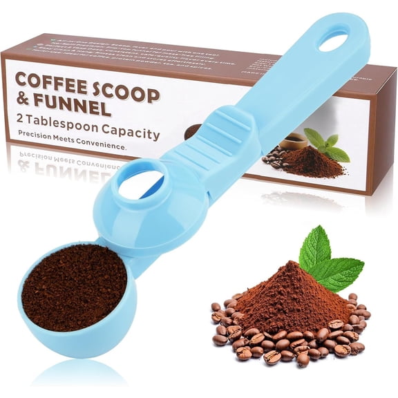 2-in-1 Coffee Scoop with Funnel, 2 Tbsp Measuring Spoon for Reusable K Cups, Ground Coffee, Protein Powder & Tea, Mess-Free Plastic Design(Light Blue)