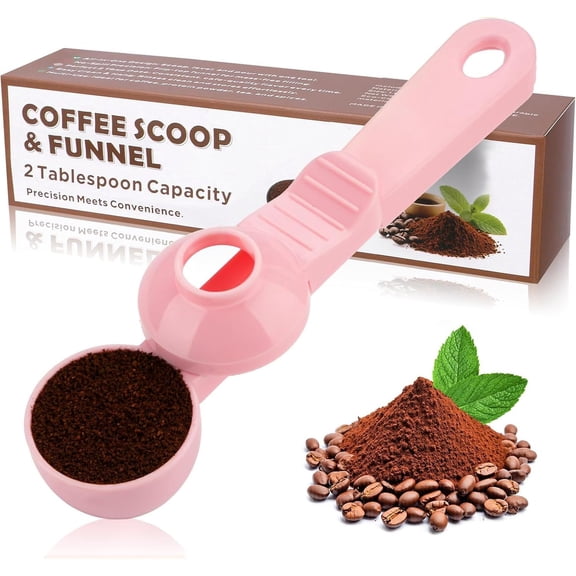 2-in-1 Coffee Scoop with Funnel, 2 Tbsp Measuring Spoon for Reusable K Cups, Ground Coffee, Protein Powder & Tea, Mess-Free Plastic Design(Pink)