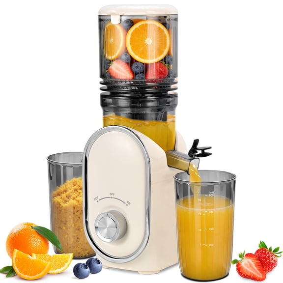 2-in-1 Cold Press Juicer & Blender, 5.2" XL Wide Chute Slow Masticating Juicer, High Juice Yield, Easy Clean, Smoothie & Shake Maker, 110V-120V, Square Design