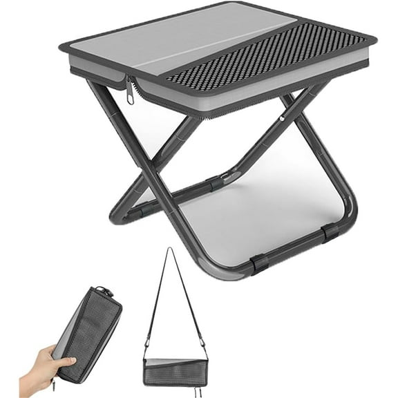 2-in-1 Collapsible Camping Stool & Sling Bag / 220LB Load Capacity Folding Portable Fishing Stool/Collapsible Stool for Camping, Hiking, Fishing, Gardening & Beach Outdoor Activities (Grey, M),Grey