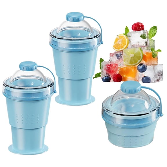 2-in-1 Collapsible Silicone Cup with Large Ice Ball Maker with Straw Food Grade Silicone Portable Foldable Ice Cube Maker Drinking Mug for Coffee Juice Cocktail Home Office Camping Travel Summer Gift