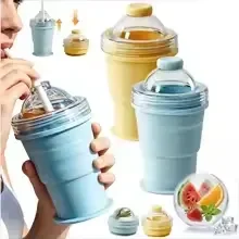 2-in-1 Collapsible Silicone Ice Ball Cup Reusable Portable Ice Sphere Mold with Straw Lid for Coffee Juice Drinks