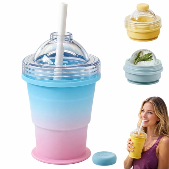 2-in-1 Collapsible Silicone Ice Ball Maker Cup, Foldable Silicone Ice ...
