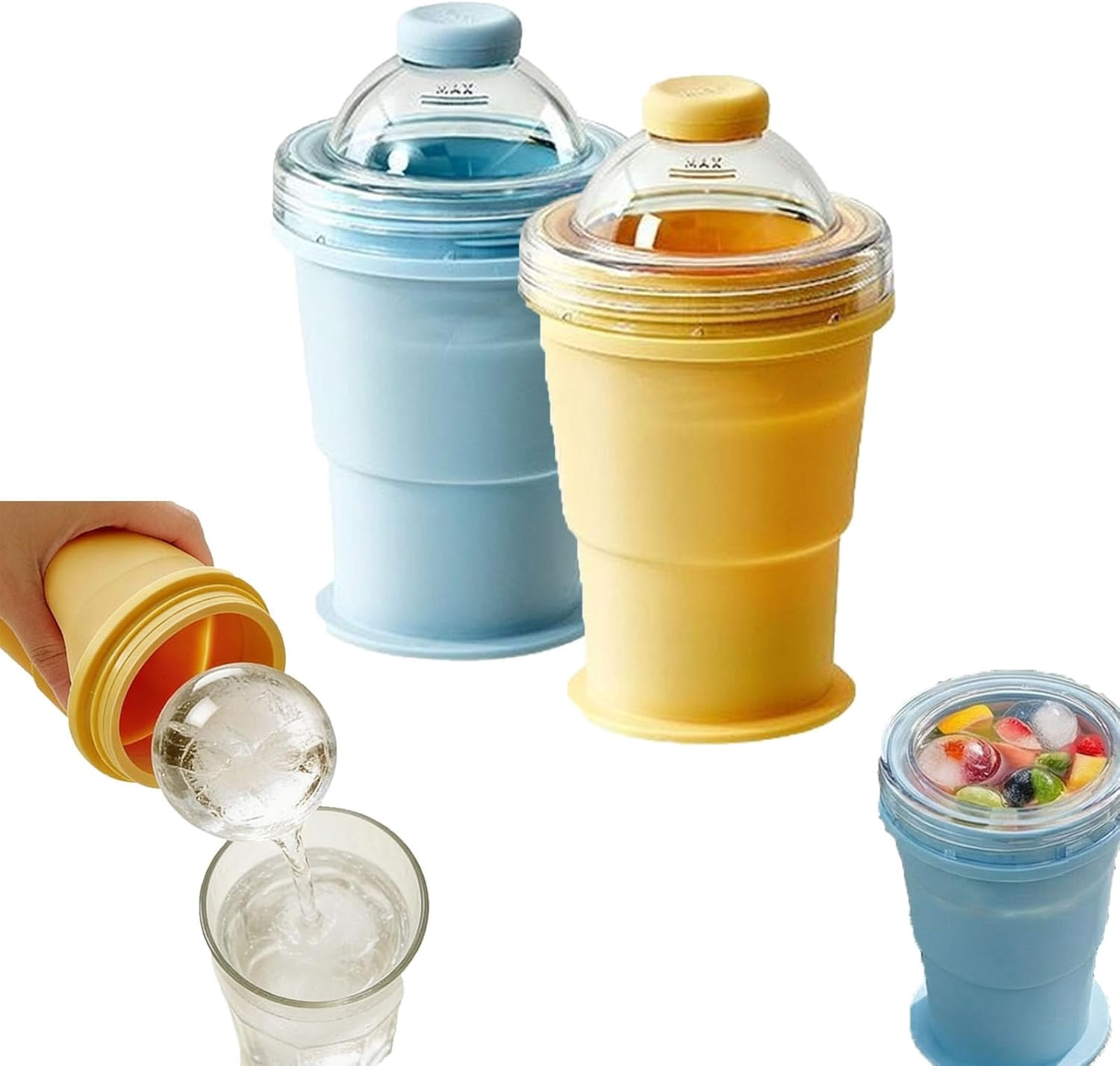 2-in-1 Collapsible Silicone Ice Ball Maker Cup, Portable Ice Sphere ...