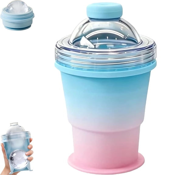 2-in-1 Collapsible Silicone Ice Ball Maker Cup, Portable Ice Sphere Mold and Travel Tumbler for Whiskey Iced Coffee Easy to Clean