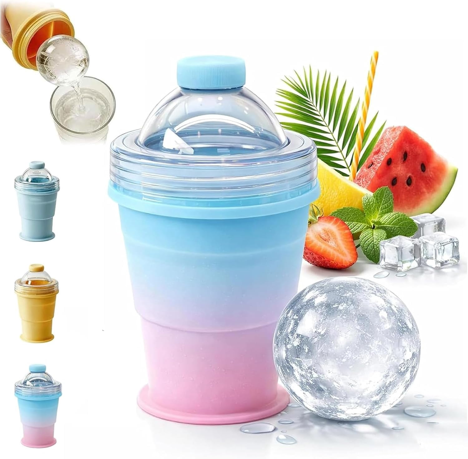 2-in-1 Collapsible Silicone Ice Ball Maker Cup,Reusable Portable Ice ...