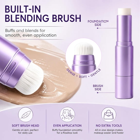2 in 1 Color Changing Foundation Stick with Brush, Long-Lasting Hydrating Concealer and Foundation Makeup, Adaptive Shade Match for Skin Tones