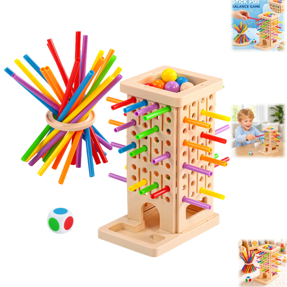 2 in 1 Colorful Pull Stick Tower and Falling Ball Game Set Interactive Educational Toy Perfect Birthday Gift for Boys and Girls