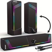 2-in-1 Computer Speakers, Wired PC Soundbar, Gaming Speakers for Laptop/Desktop, Volume Control, Subwoofer, RGB Light, USB Powered, 3.5mm Aux
