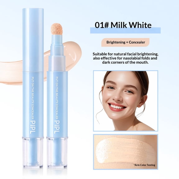 2-in-1 Concealer & Foundation Pen, Dual-Effect Long Lasting Brightening Makeup for Dark Circles Acne Marks Spots.(Milk White)