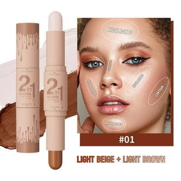 2-in-1 Contouring Stick Highlighter, Bronzer and Highlight Make Up Contour Stick, Easy to Use with Buildable Cover, Durable and Waterproof, for All Skin Types