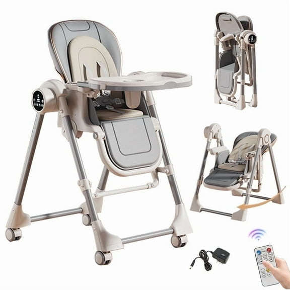 Electric 2 in 1 Baby High Chair Convertible Baby Swing Adjustable Seat for Eating,Folding Baby Dining Chairs with Remote Control, Unisex,GREY