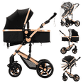 thumbnail image 1 of 2-in-1 Convertible Baby Stroller,Adjustable Newborn Pram,Travel Pushchair with Mosquito Net for 0-3 Years,Unisex,Black Gold, 1 of 23