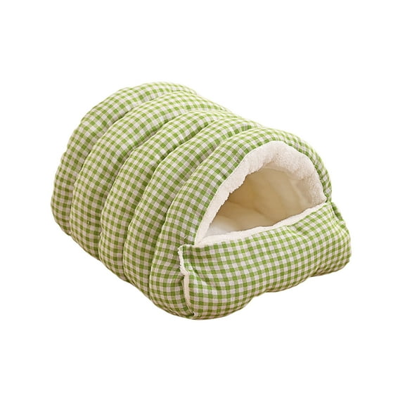 2-in-1 Convertible Cat House, Warm Checkered Pet Bed Removable Washable Pet Cave with Semi-Enclosed Design for Cats Under 8 lbs & Dogs