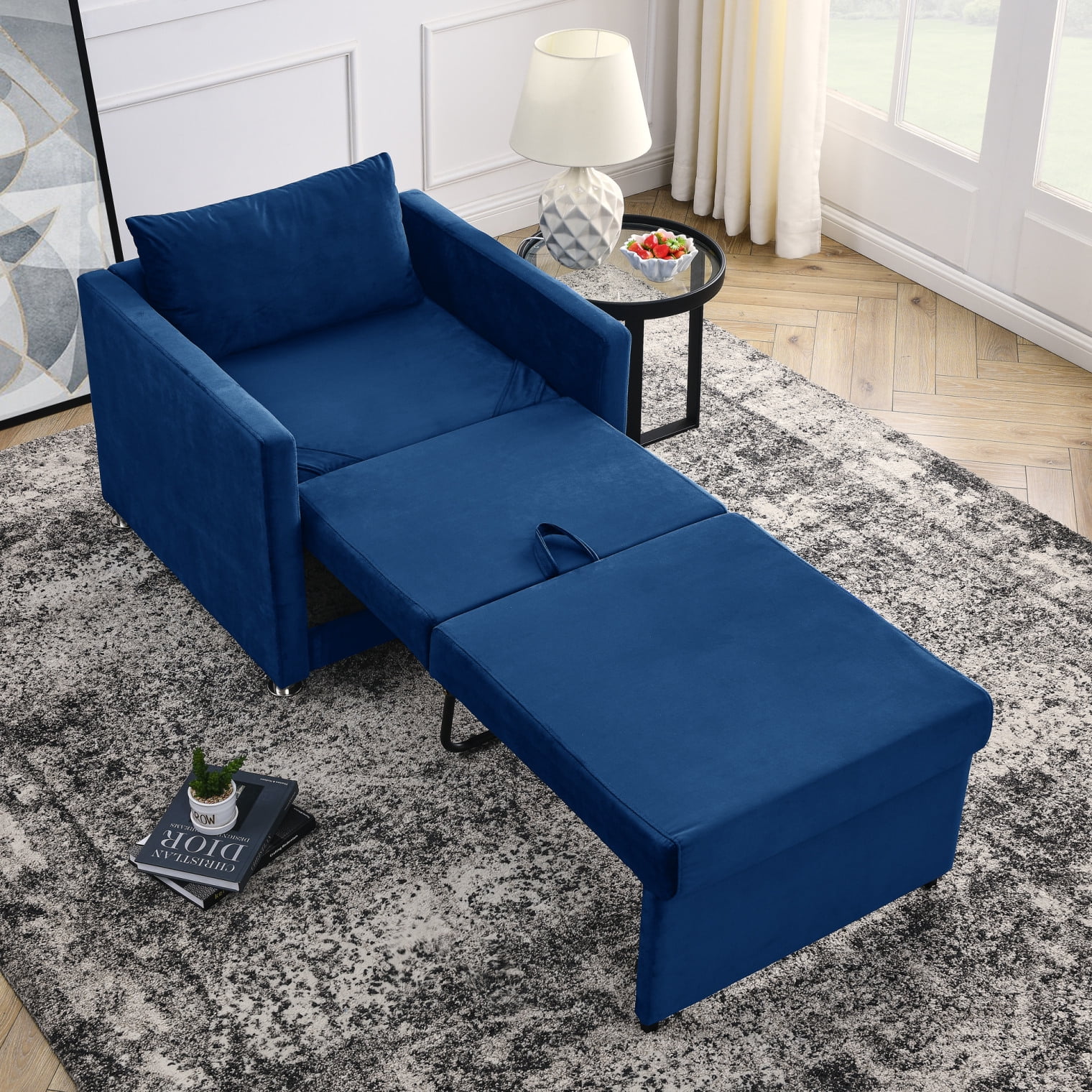 2in1 Convertible Chair Bed, Velvet Sleeper Sofa Chair with PullOut