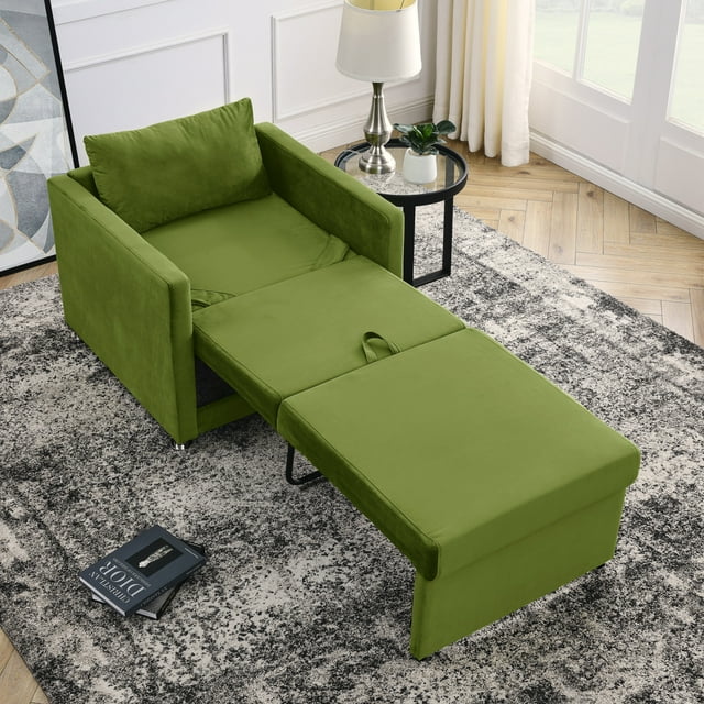 2in1 Convertible Chair Bed, Velvet Sleeper Sofa Chair with PullOut
