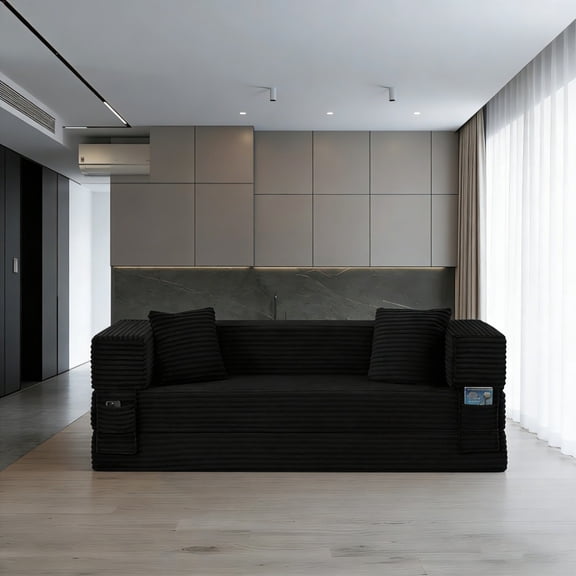 2-in-1 Convertible Cord Sofa! Modern Two-Tier Design with Sleeper Bed - Classic Square Couch for Apartments, Guest Rooms, and Large Spaces