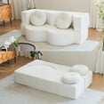 thumbnail image 1 of 2-in-1 Convertible Folding Sofa Bed, Sleeper Sofa with Pillow, Teddy Fabric High-Density Foam Floor Mattress Sleeper for Living Room, Guest Use, Office, Apartment, No Assembly Required (Beige), 1 of 6