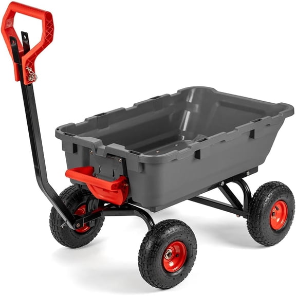 2-in-1 Convertible Handle Heavy Duty Garden Cart Dump Wagon Utility 800-Pound Dump Cart Utility Cart for Yard, Farm 10" Pneumatic Tires