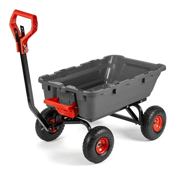 2-in-1 Convertible Handle Heavy Duty Garden Cart Dump Wagon Utility 800-Pound Dump Cart Utility Cart for Yard, Farm 10" Pneumatic Tires