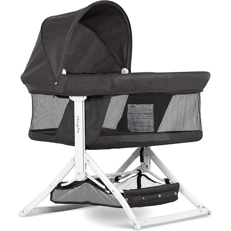 2-in-1 Convertible Insta Fold Bassinet and Cradle in Black, Lightweight, Portable and Easy to Fold Baby Bassinet, Adjustable Canopy, Breathable Mesh Sides, JPMA Certified