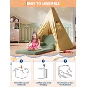 2-in-1 Convertible Kids Sofa Bed   Soft Sherpa Stuffed Fleece Fold-Out Toddler Couch, Comfy Foam, Perfect for Nursery, Playroom, Gift for Girls & Boys