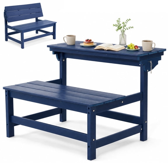 ZEOPHOL 2-in-1 Convertible Outdoor Bench, 2 Person All-Weather Patio Furniture with Reinforced Steel Frame, Low Maintenance for Porch, Garden & Backyard