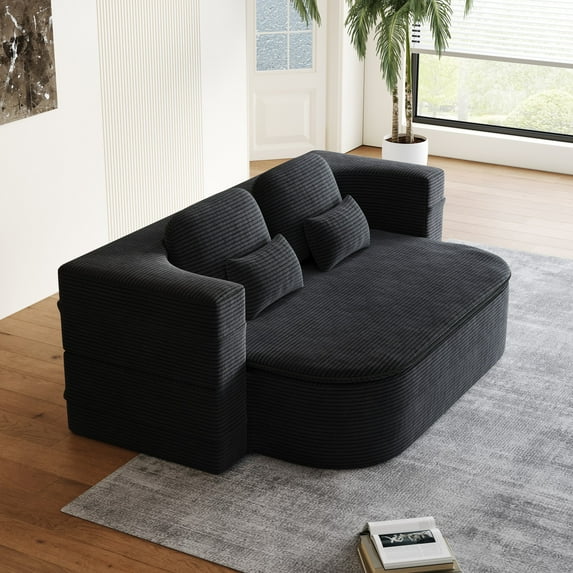 2-in-1 Convertible Sofa Bed,75'' Foldable Sleeper Sofa Bed,Corduroy Floor Folding Sofa Bed Lounge Sofa with Multi Functional Blanket for Living Room Bedroom,Black