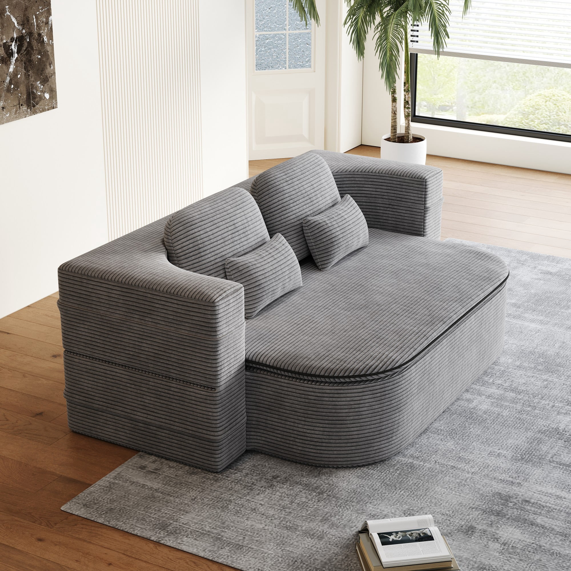 2-in-1 Convertible Sofa Bed,75'' Foldable Sleeper Sofa Bed,Corduroy Floor Folding Sofa Bed Lounge Sofa with Multi Functional Blanket for Living Room Bedroom,Grey