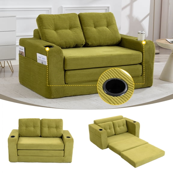 2 in 1 Convertible Sofa Bed, Expandable Double Sofa Bed, Fold Out Floor Couch with Pillows for Living Room, Bedroom, Lounge,qqq