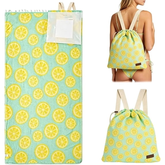 2-in-1 Convertible Towel & Backpack with Inner Zip Pocket & Sand-Proof Fabric, Oversized Wearable Beach Bag, Quick-Dry Packable Mat for Camping, Vacation & Beach