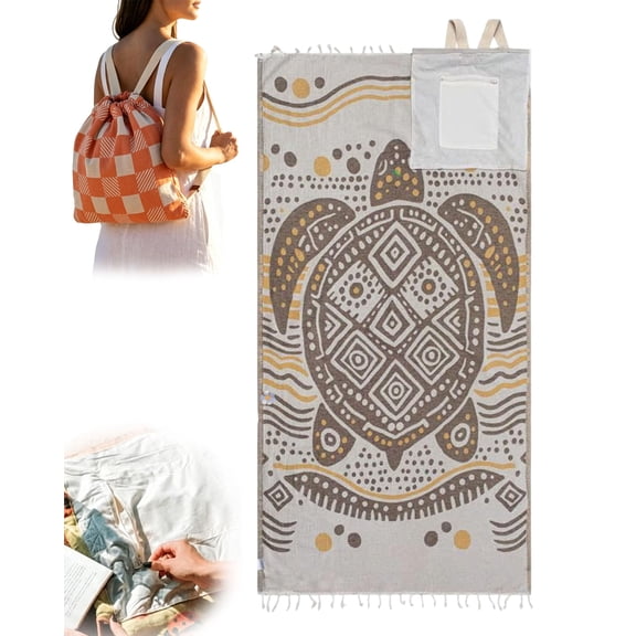 2-in-1 Convertible Towel & Backpack with Inner Zip Pocket & Sand-Repelling Fabric - Oversized Microfiber Wearable Beach Bag - Quick-Dry Packable Mat for Camping, Vacation & Cruise