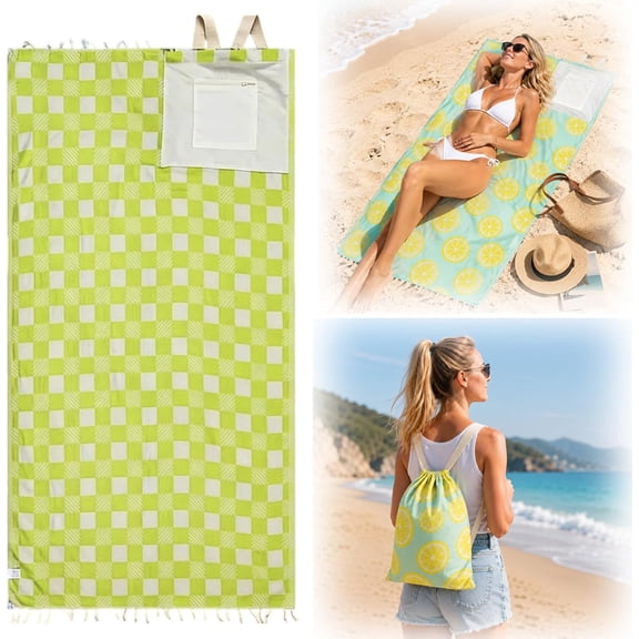 2-in-1 Convertible Towel Backpack, with Inner Zip Pocket & Sand-Repelling Fabric Wearable Beach Bag - Quick-Dry Packable Mat for Camping, Vacation & Cruise (G)