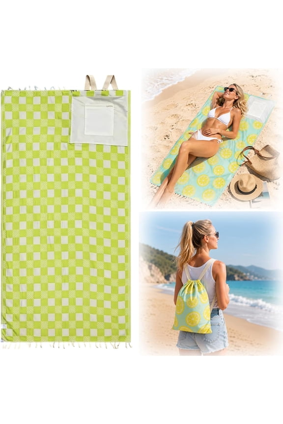 2-in-1 Convertible Towel Backpack, with Inner Zip Pocket & Sand-Repelling Fabric Wearable Beach Bag - Quick-Dry Packable Mat for Camping, Vacation & Cruise (G)