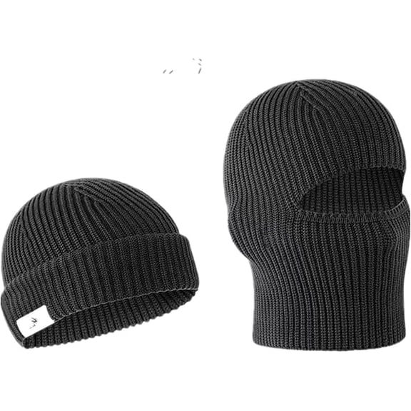2 in 1 Convertible Winter Beanie & Balaclava Ski Mask, Rib Knit Full Face Neck Warmer Hat , Windproof Warm Hat for Men Women Outdoor Cycling Skiing
