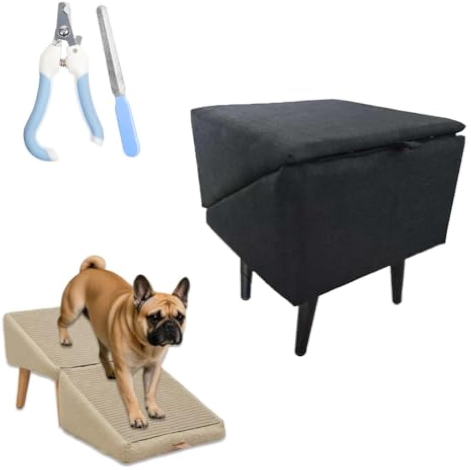 2-in-1 Convertible Wooden Home Step Stool Dog Ramp Stairs, Foldable Non ...
