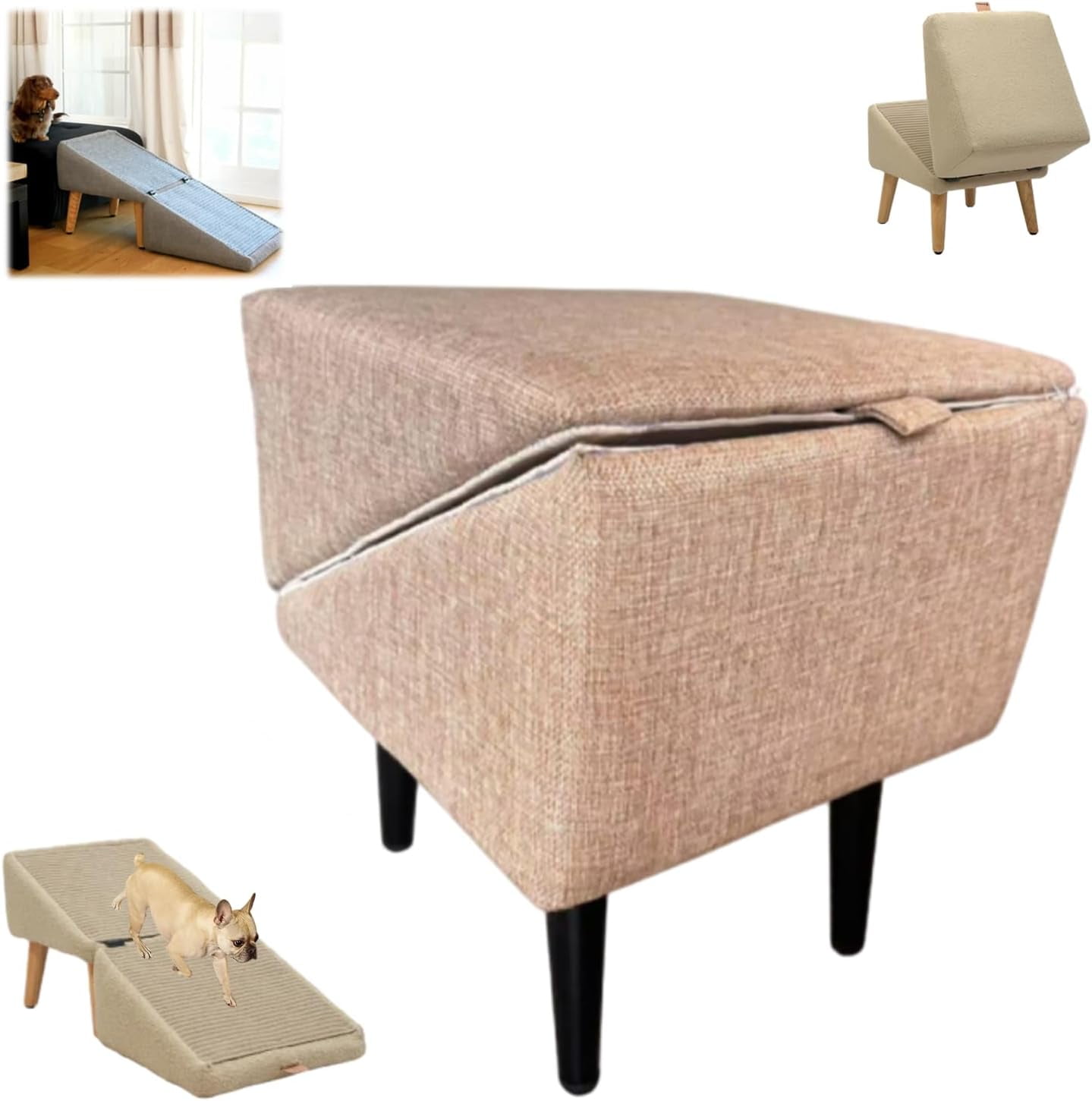 2-in-1 Convertible Wooden Home Step Stool Dog Ramp Stairs, Split ...