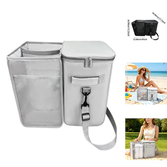 2-in-1 Cooler Organizer Insert Insulated Leakproof Cooler with Mesh Divider Double Layer Dry Wet Separation for Beach Tote Bags Portable & Multi Use Design 17.7*9*12.2 Inch