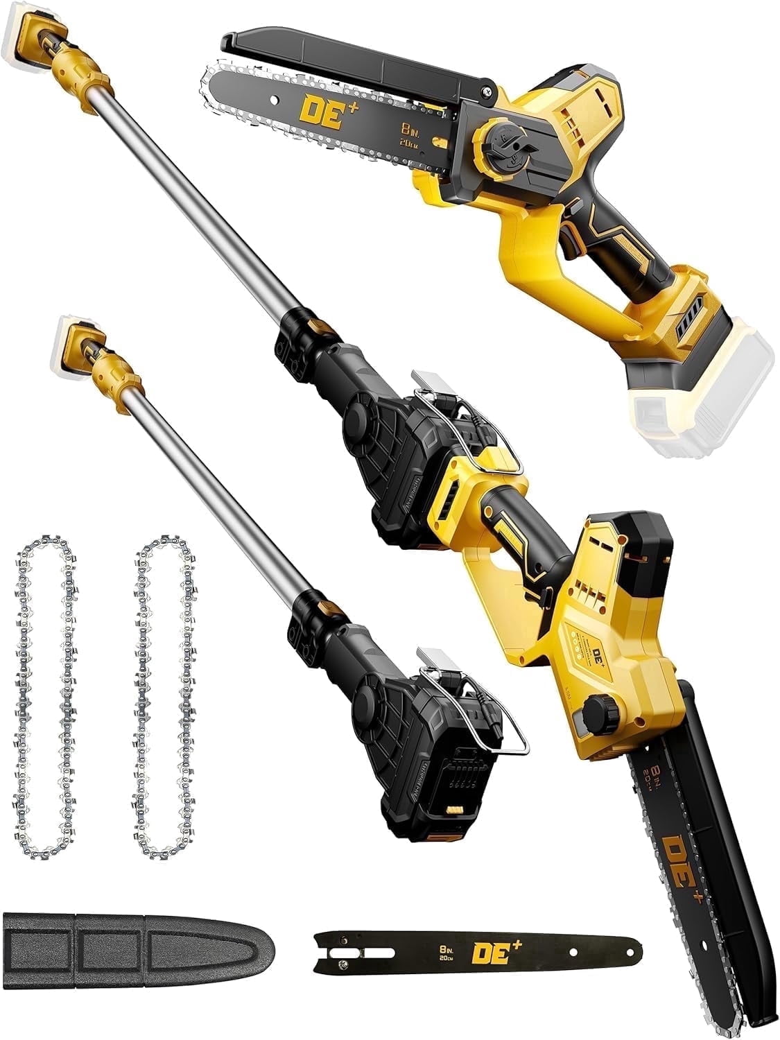 2-in-1 Cordless Pole Saw for DeWalt 20V Max Battery, Brushless 8” Mini Chainsaw for Tree Trimming, 16 ft Maximum Reach with Extension Pole (Tool Only)