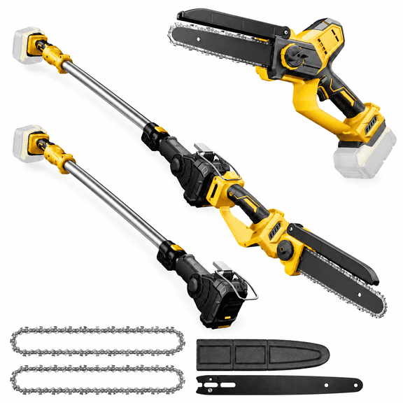 2-in-1 Cordless Pole Saw for DeWalt 20V Max Battery, Brushless 8” Mini Chainsaw for Tree Trimming, 16 ft Maximum Reach with Extension Pole (Tool Only)