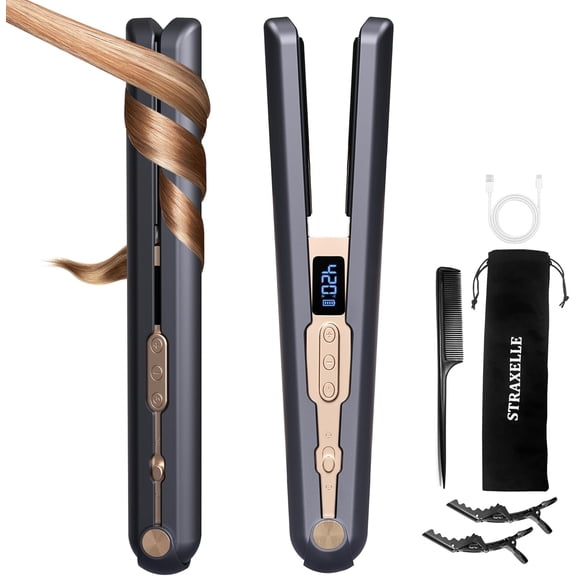 2-in-1 Cordless Hair Straightener and Curler, Adjustable 350F-420F, 20s Heat-Up/LED Display/10000mAh Battery,Cordless Flat Iron Travel Safe Ceramic Plates for Fine to Thick Hair