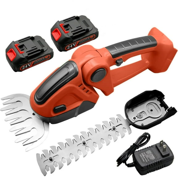 2-in-1 Cordless Hedge Trimmer, 24V Electric Hedge Trimmer with 2 Batteries and Charger for Garden and Lawn Maintenance, Orange