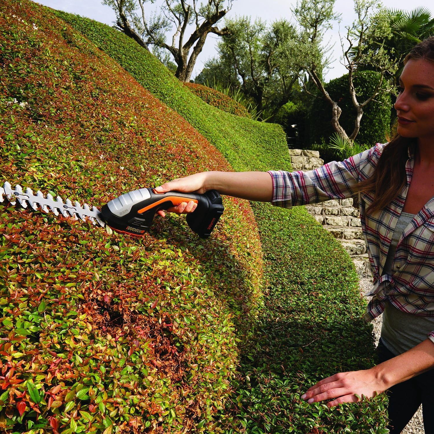 2-in-1 Cordless Hedge Trimmer, 8" Shrubber & 4" Grass Shear with Battery Charger