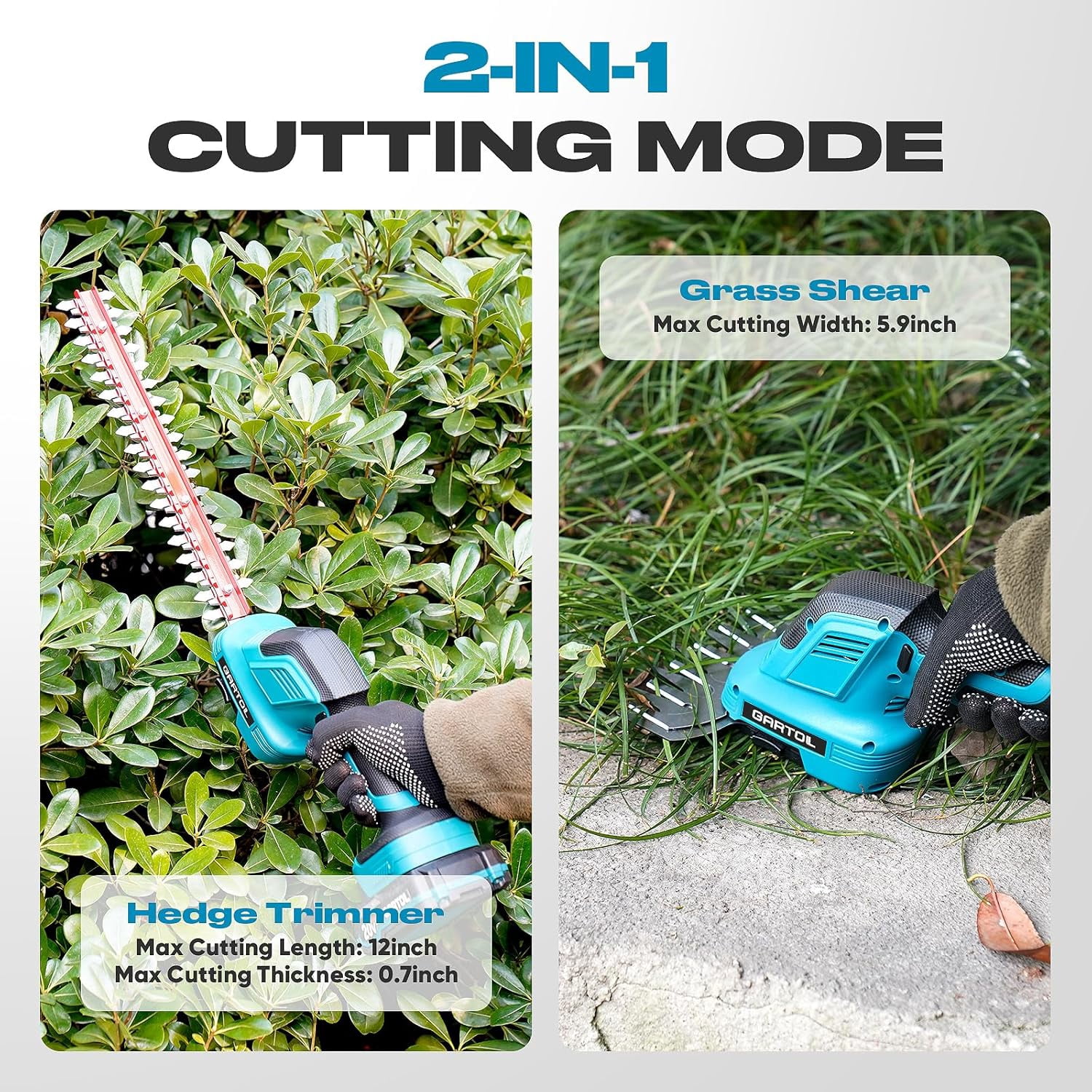 2-in-1 Cordless Hedge Trimmer & Grass Shears with  18V Battery Compatibility, 20V Handheld Bush Trimmer Kit