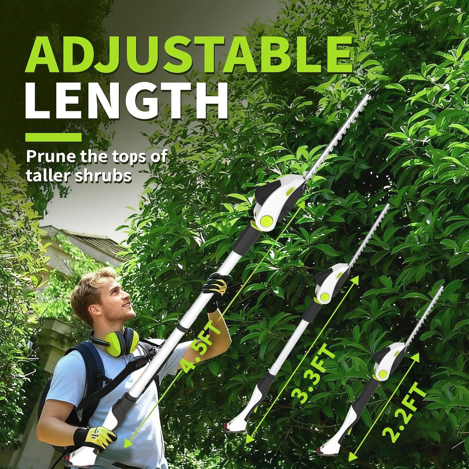 2-in-1 Cordless Hedge Trimmer with Adjustable Pole, 2 Batteries & Charger for Bush Pruning