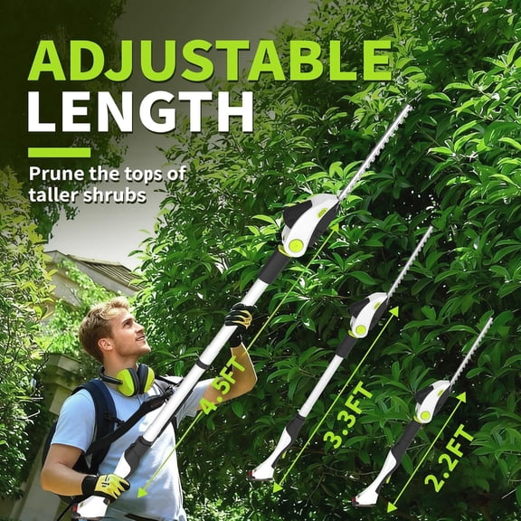 2-in-1 Cordless Hedge Trimmer with Adjustable Pole, 2 Batteries & Charger for Bush Pruning