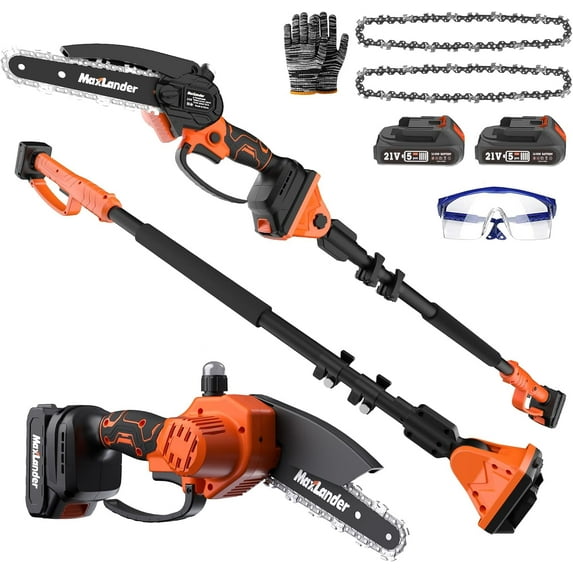 MAXLANDER 2-in-1 Cordless Pole Saw & Mini Chainsaw, 6'' Electric Pole Saws for Tree Trimming, 20V Battery Pole Saw with 2 Chains, 14ft Reach Pole Chainsaw(2PCS Battery and Charger Included)