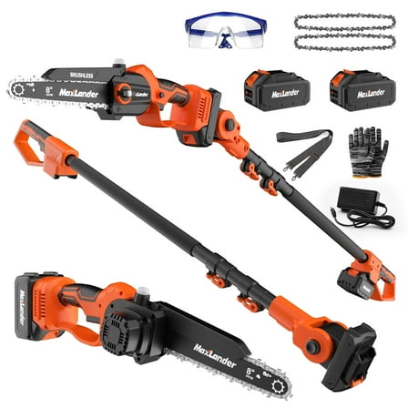 MAXLANDER 2-in-1 Cordless Pole Saw & Mini Chainsaw, 8'' Electric Pole Saws for Tree Trimming, 20V Battery Pole Saw with 2 Chains, 14ft Reach Pole Chainsaw(2PCS Battery and Charger Included)