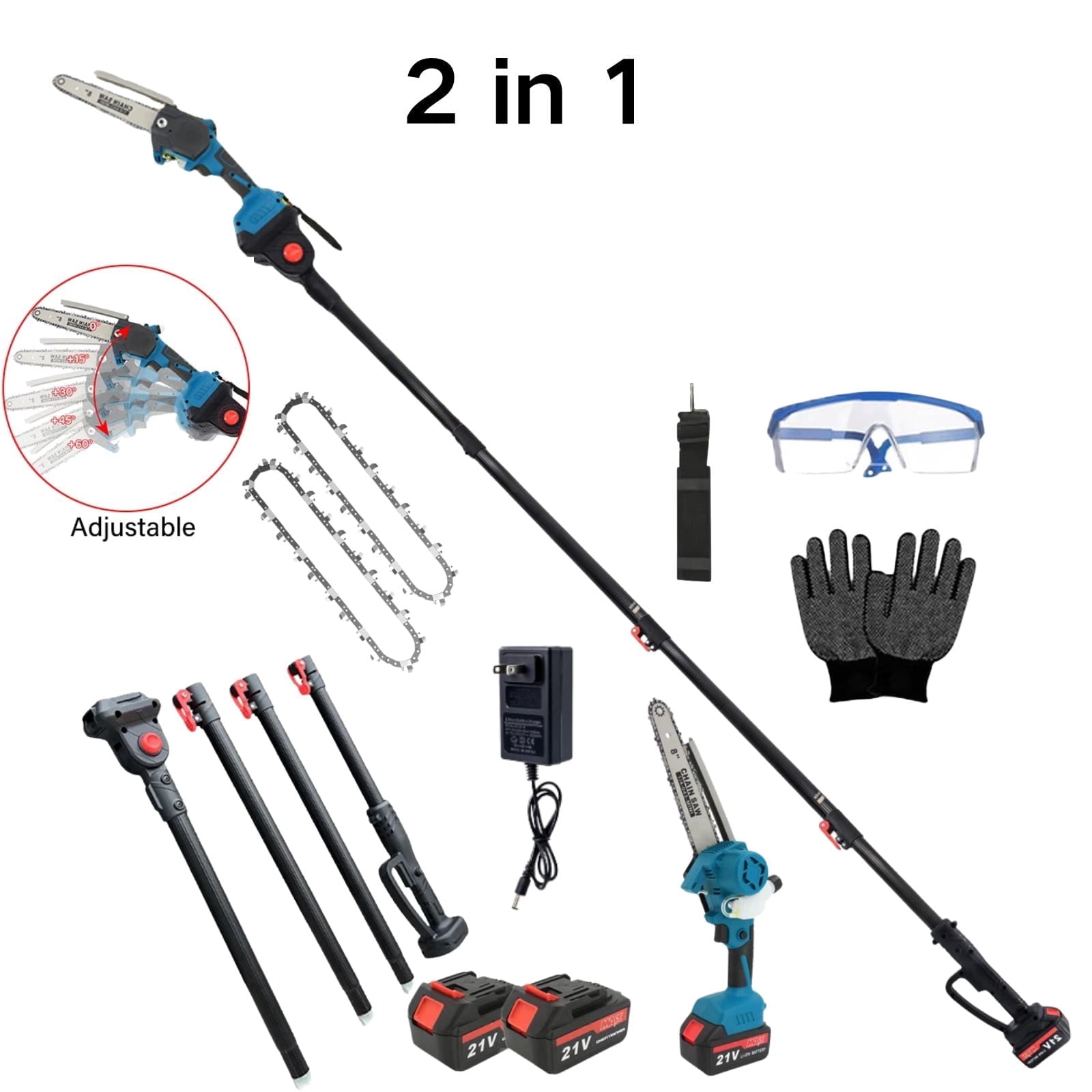 2-in-1 Cordless Pole Saw 8" Mini Chainsaw – 5.7-7.9FT Telescopic Tree Trimmer with 2 Batteries (Brushless Motor)