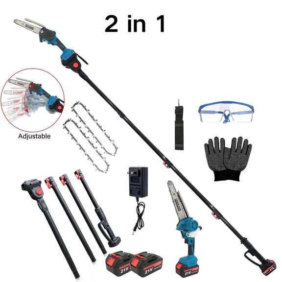 2-in-1 Cordless Pole Saw 8" Mini Chainsaw  5.7-7.9FT Telescopic Tree Trimmer with 2 Batteries (Brushless Motor)